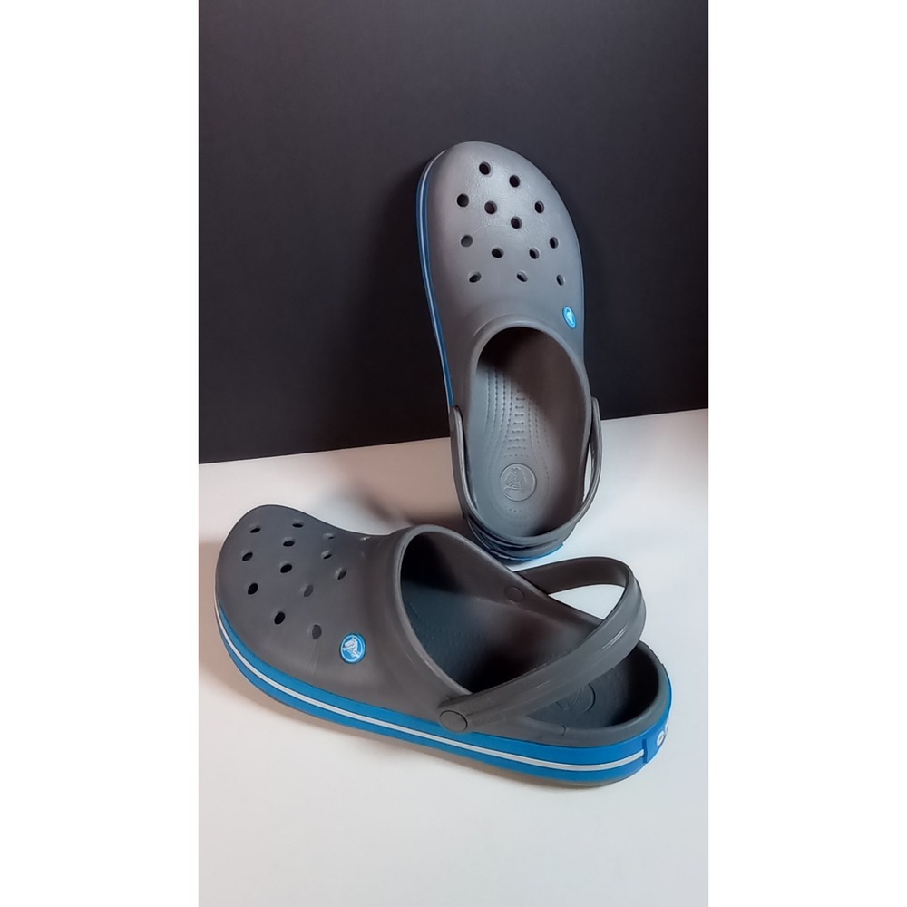 Crocs Crocband Grey/Blue Unisex Clogs Slip on Shoes Slides M 11 *Flaw*